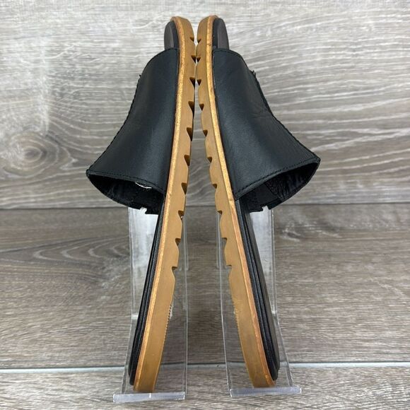 Sorel Ella II Block Women’s Sz 8 Black Leather Slip On Open Toe Slide Sandals - Picture 10 of 11